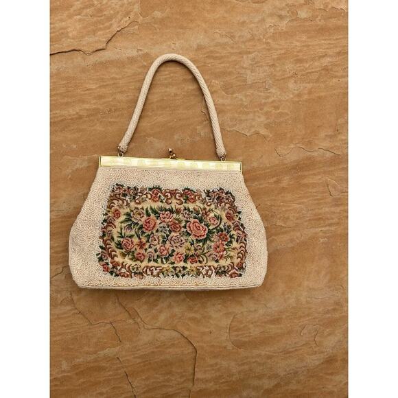 Beaded Floral Bag Handbag Flowers Vintage TG - Picture 1 of 5